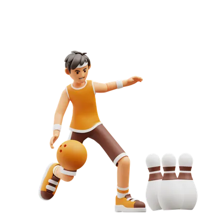 Male player playing bowling  3D Illustration