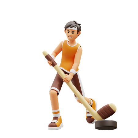 Male player playing Hockey  3D Icon