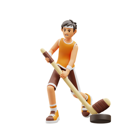 Male player playing Hockey  3D Illustration