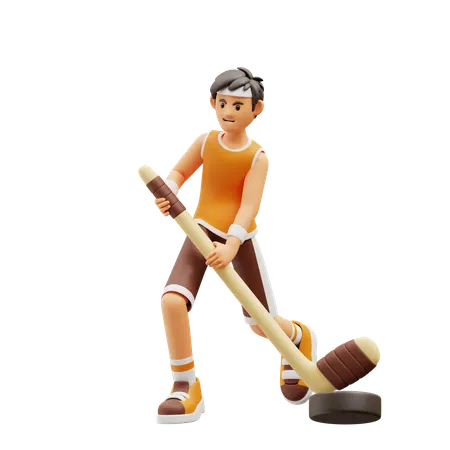 Male player playing Hockey  3D Illustration
