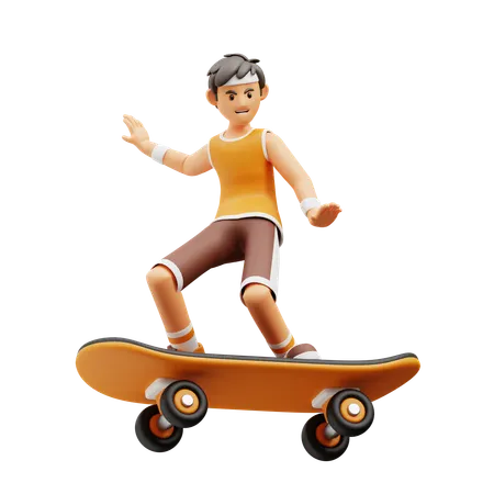 Male player Playing Skateboard  3D Illustration