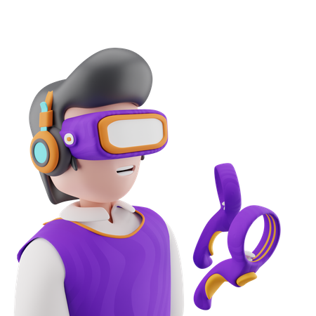 Male Playing VR Game  3D Illustration