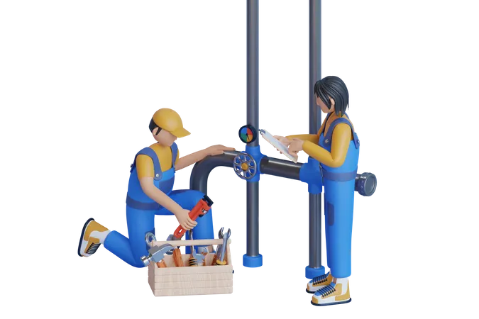 Male Plumber Checking Pipelines  3D Illustration