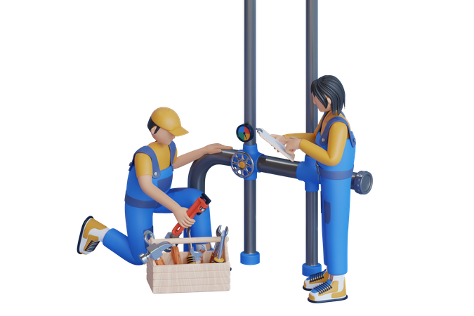Male Plumber Checking Pipelines  3D Illustration
