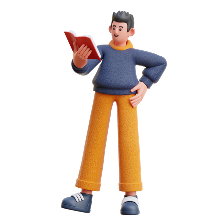 Male Reading a Book while Standing  3D Illustration