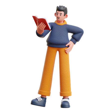 Male Reading a Book while Standing 3D Illustration