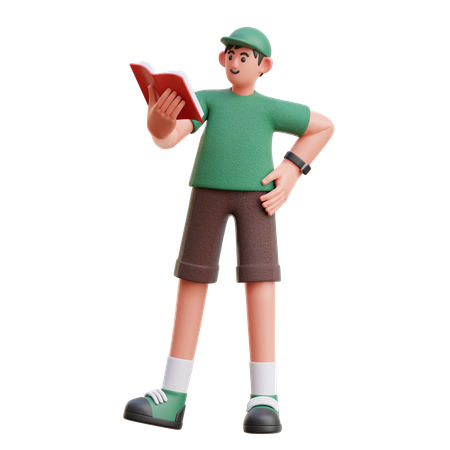 Male Reading a Book while Standing 3D Illustration