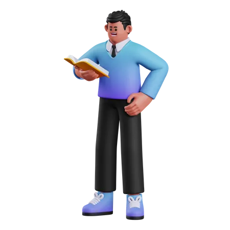 Male Reading Book  3D Illustration