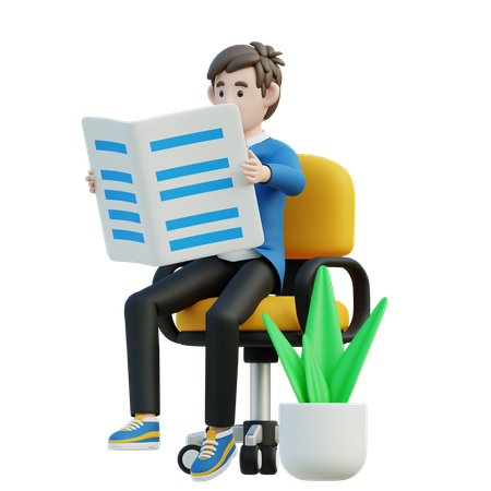 Male Reading The Newspaper  3D Illustration