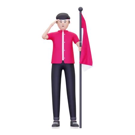 Male salute Indonesian flag  3D Icon