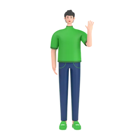Happy Boy waving hand 3D Illustration
