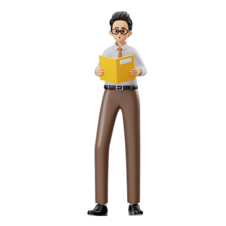 Male School Teacher Reading Book  3D Illustration