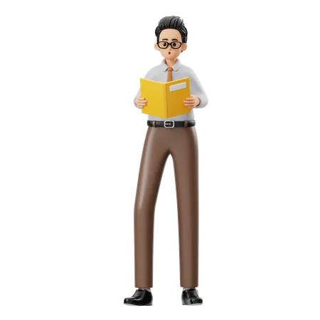 Male School Teacher Reading Book  3D Illustration