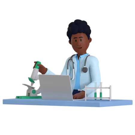 Male Scientist Doing Laboratory Research  3D Illustration