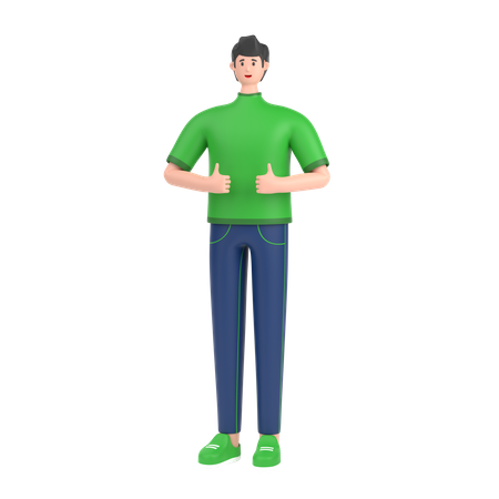 Boy showing thumps up sign with his two hand 3D Illustration