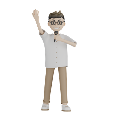 Male Singer Singing Song While Showing Hand  3D Icon