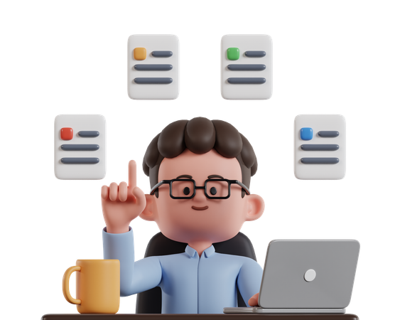 Male Sitting In Front Of Laptop Selecting Content  3D Icon