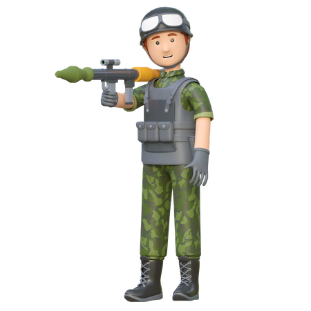 Soldat masculin tenant un lance-roquettes RPG  3D Illustration