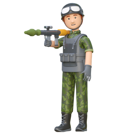 Male Soldier Holding Rpg Rocket Launcher  3D Illustration