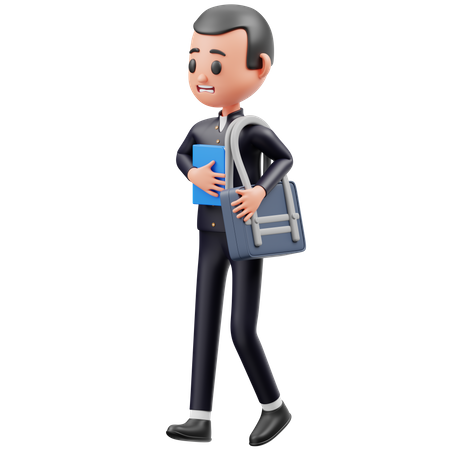 Male student Carrying Book And Bag  3D Illustration