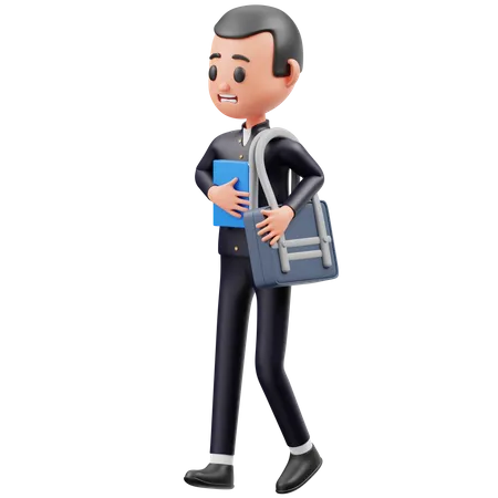 Male student Carrying Book And Bag  3D Illustration