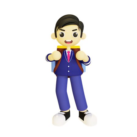 Male student going to school  3D Icon