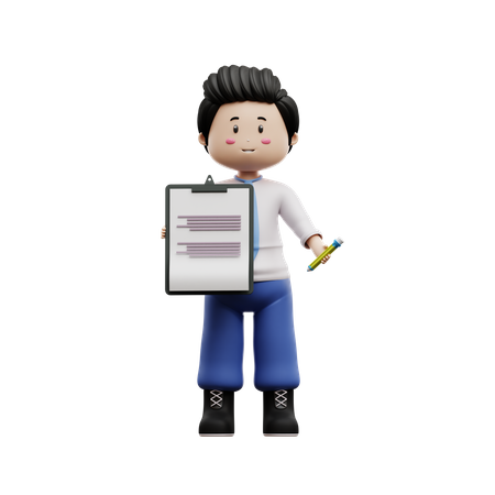 Male Student Holding Assignment Board  3D Icon
