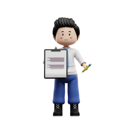 Male Student Holding Assignment Board  3D Illustration