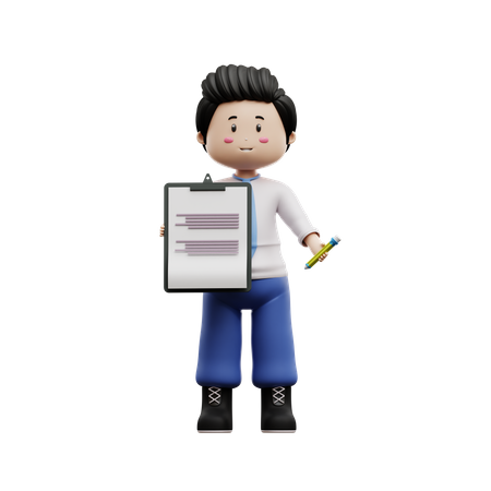 Male Student Holding Assignment Board 3D Illustration