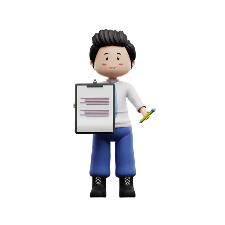 Male Student Holding Assignment Board 3D Illustration