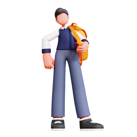 Male Student Holding Bag  3D Icon