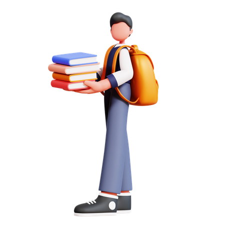 Male Student Holding Books  3D Illustration
