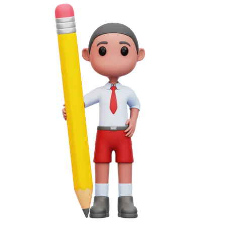 Male Student Holding Pencil  3D Illustration