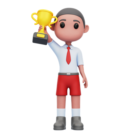 Male Student Holding Trophy  3D Illustration