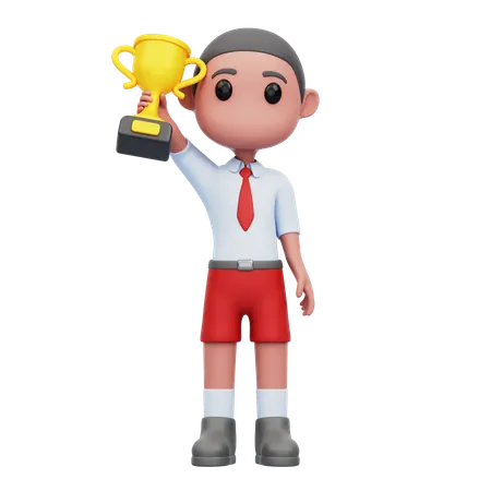 Male Student Holding Trophy  3D Illustration