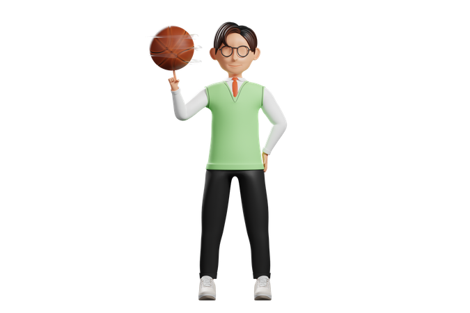 Male student playing basketball  3D Illustration