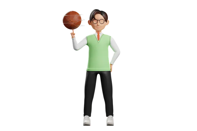 Male student playing basketball  3D Illustration