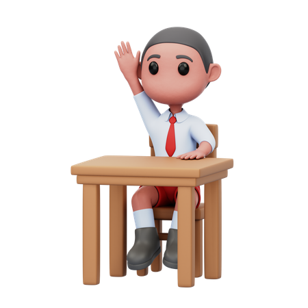 Male Student Raise Hand In Classroom  3D Illustration