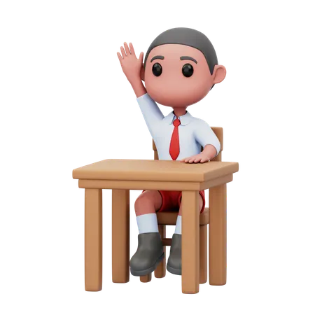 Male Student Raise Hand In Classroom  3D Illustration