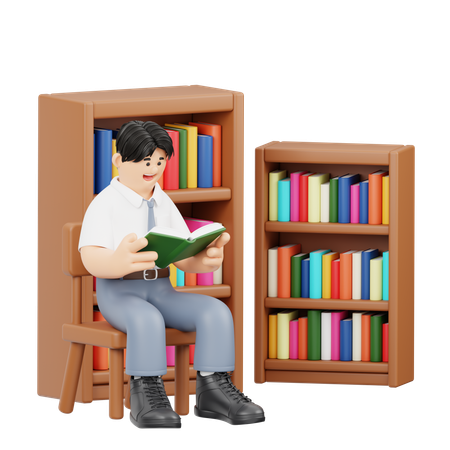 Male Student Reading Thick Encyclopedia  3D Illustration