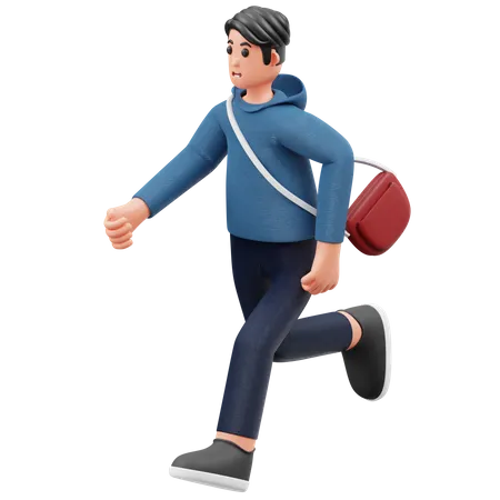 Male Student Running To Campus  3D Illustration