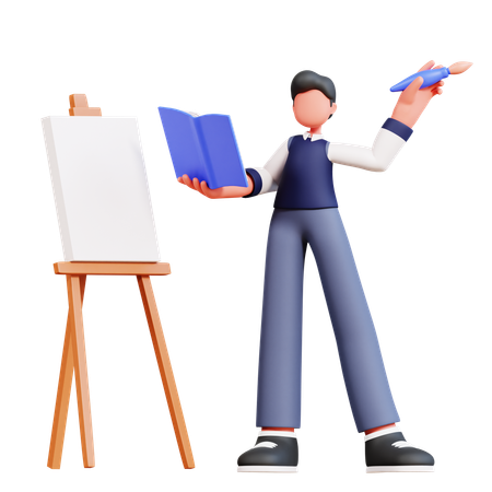 Male Student Taking Art Education  3D Icon