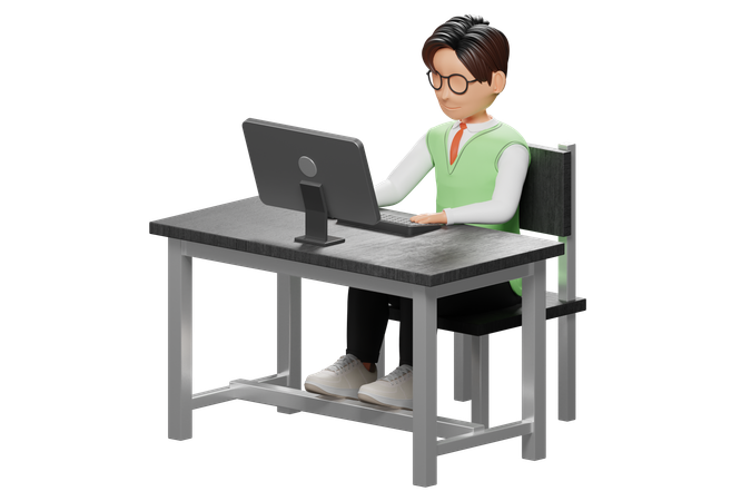 Male student working on computer  3D Illustration