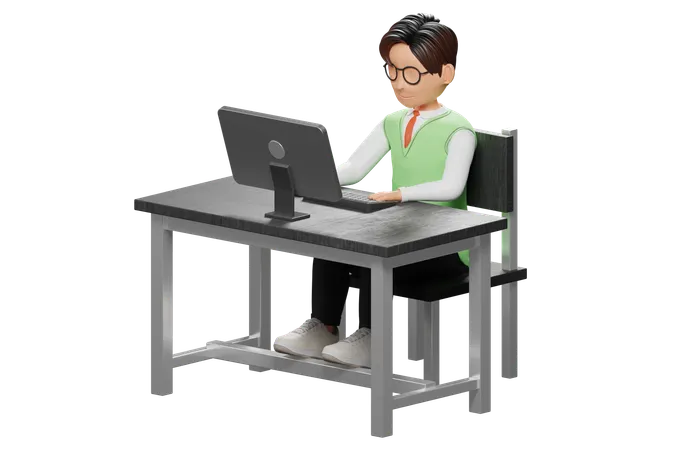 Male student working on computer  3D Illustration