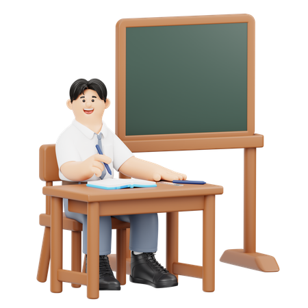 Male Student Writing In Class With Notebook Pen Ruler  3D Illustration