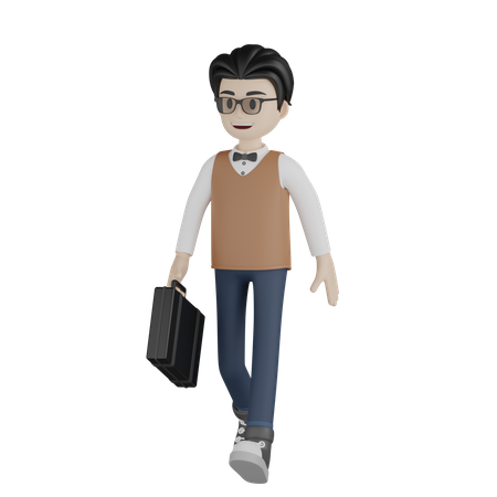 Male Teacher Going School  3D Illustration