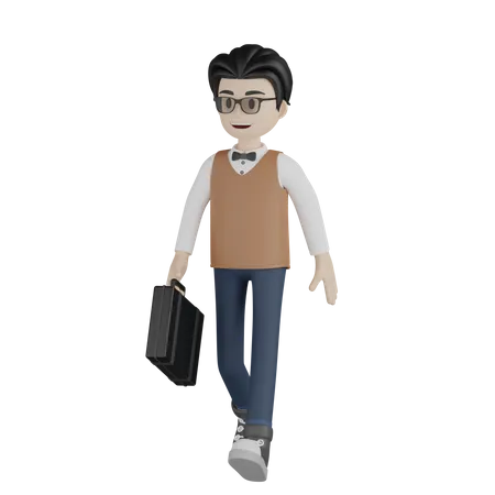 Male Teacher Going School  3D Illustration