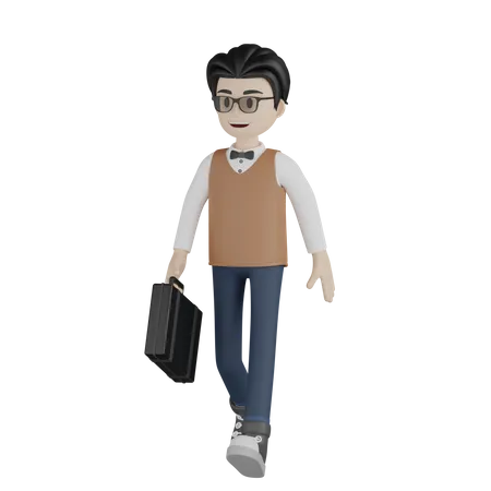 Male Teacher Going School 3D Illustration