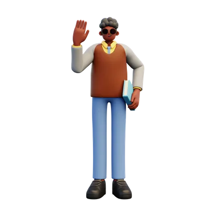 Male Teacher Holding Book While Waving Hand  3D Illustration