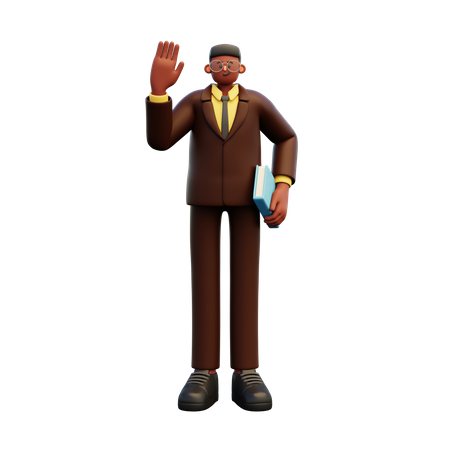 Male Teacher Holding Book While Waving Hand  3D Illustration